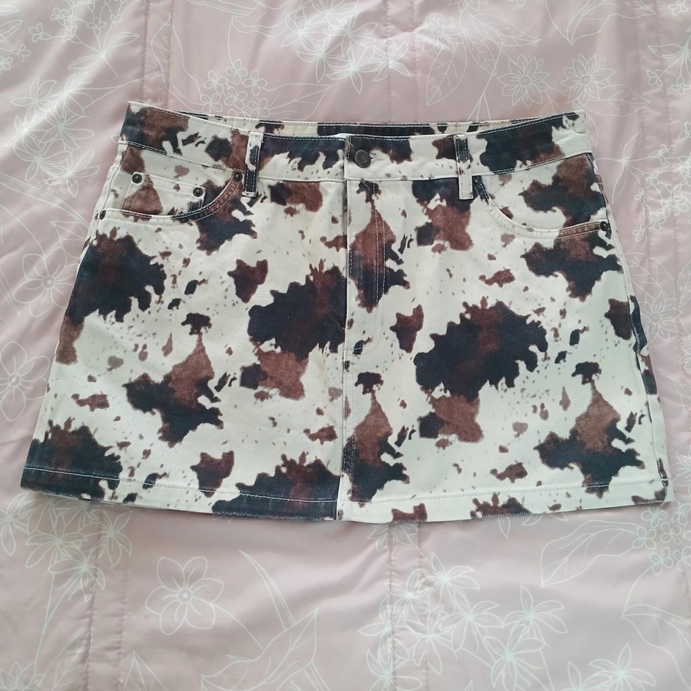 Topshop Brown and White Cow Print Mini Skirt